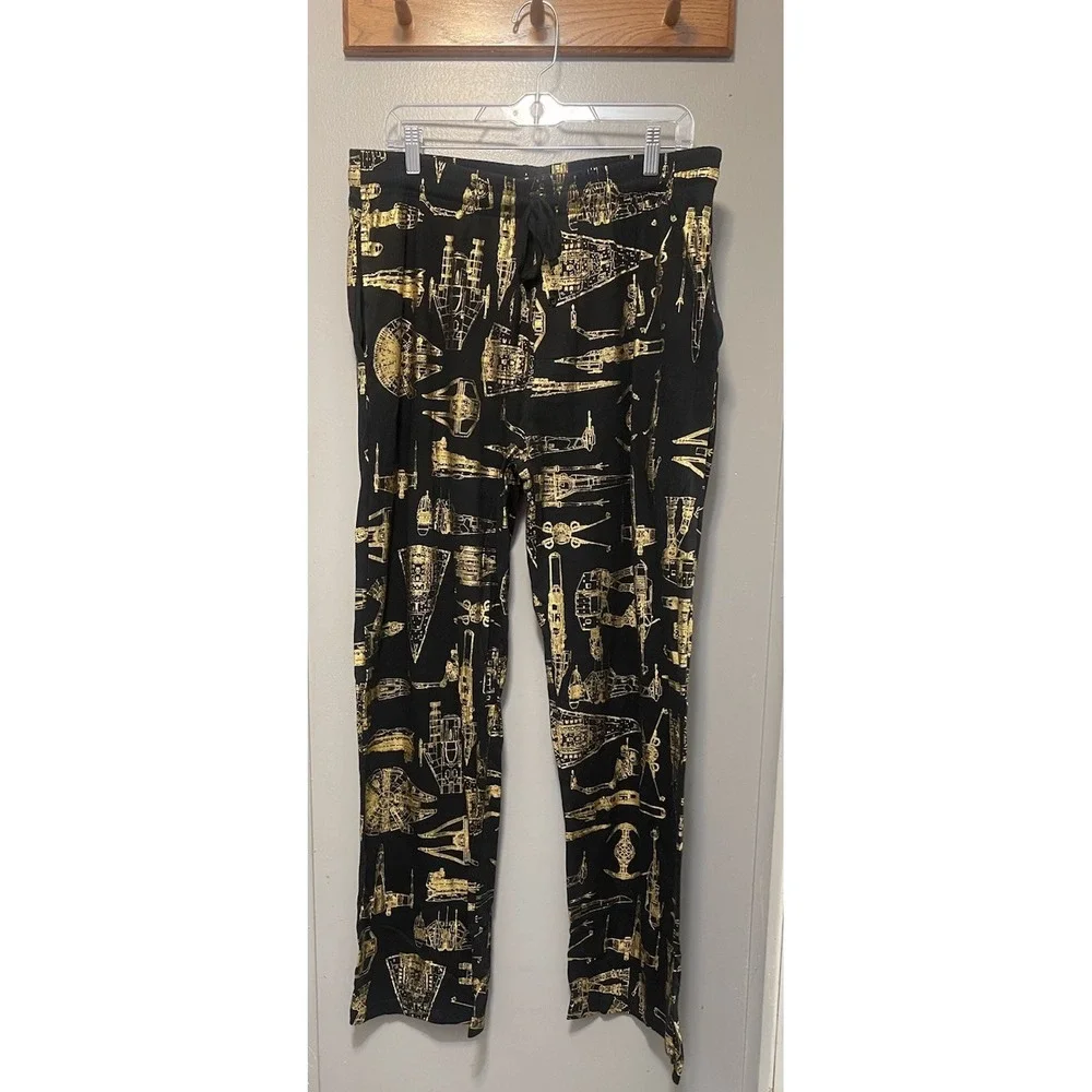 Star Wars Black/Gold Metallic Starship Lounge Pants Millennium Falcon XL NWOT